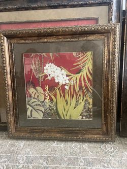 4 red/brown/gold art pieces (one needs repair)