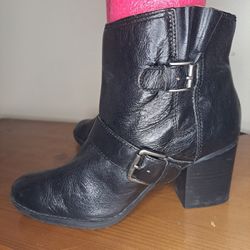 Nine West Black 2 Buckle Leather Ankle Boots Sz 10M "Lildipper" Motorcycle