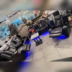 Modern High Quality Black Breathing Leather 3-Piece Living Room power Recliner Sofa