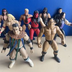 90's WWF WWE JAKKS 9 Figure Lot The Rock Undertaker Kane +