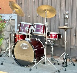Red Drum Set with Cymbals and Hardware