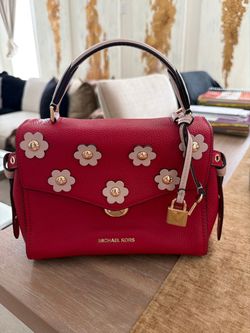 Michael Kors Bristol Small Floral Applique Leather Satchel.