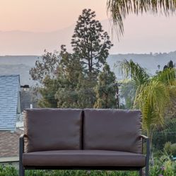 Brown Faux Leather Loveseat