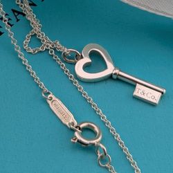 Tiffany & Co. Sterling Silver Key Heart Key Pendant Necklace 16"