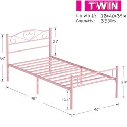 Pink Twin Metal Bed Frame 