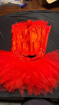 Red Satin Corset with Tutu Skirt