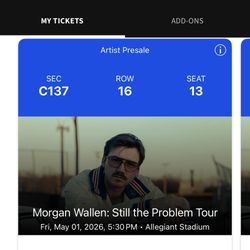 Morgan Wallen: Still The Problem Tour Friday May 1st, 2026