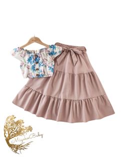 Floral Ruffle Blouse With Tie Skirt 