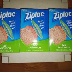 Ziploc Easy Open Tabs Sandwich Bags 125 Count (Pack of 3) New Never Opened