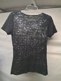 Karen Kane black sequin lace, scoop neck, short sleeve top size M