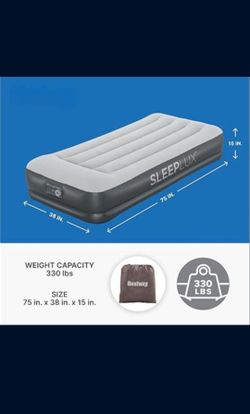 Sleeplux Inflatable Air Mattress Twin with Built-in Pump, Pillow, and USB Charger.
Weight Capacity 330 lbs,
Dimensions:  L 75" x W 38"x H 15"
Brand Ne