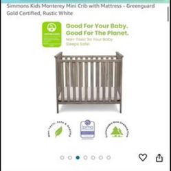 Simmons Kids Monterey Mini Crib with Mattress - Greenguard Gold Certified, Rustic White