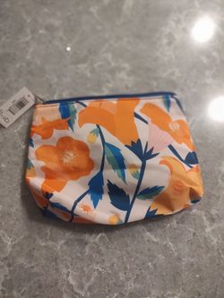 Clinique New with tags cosmetic bag pretty orange/blue