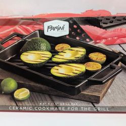 Parini Ceramic Grill Pan 8.5 x 11.5 Inch Glazed BBQ Cookware New in Box


