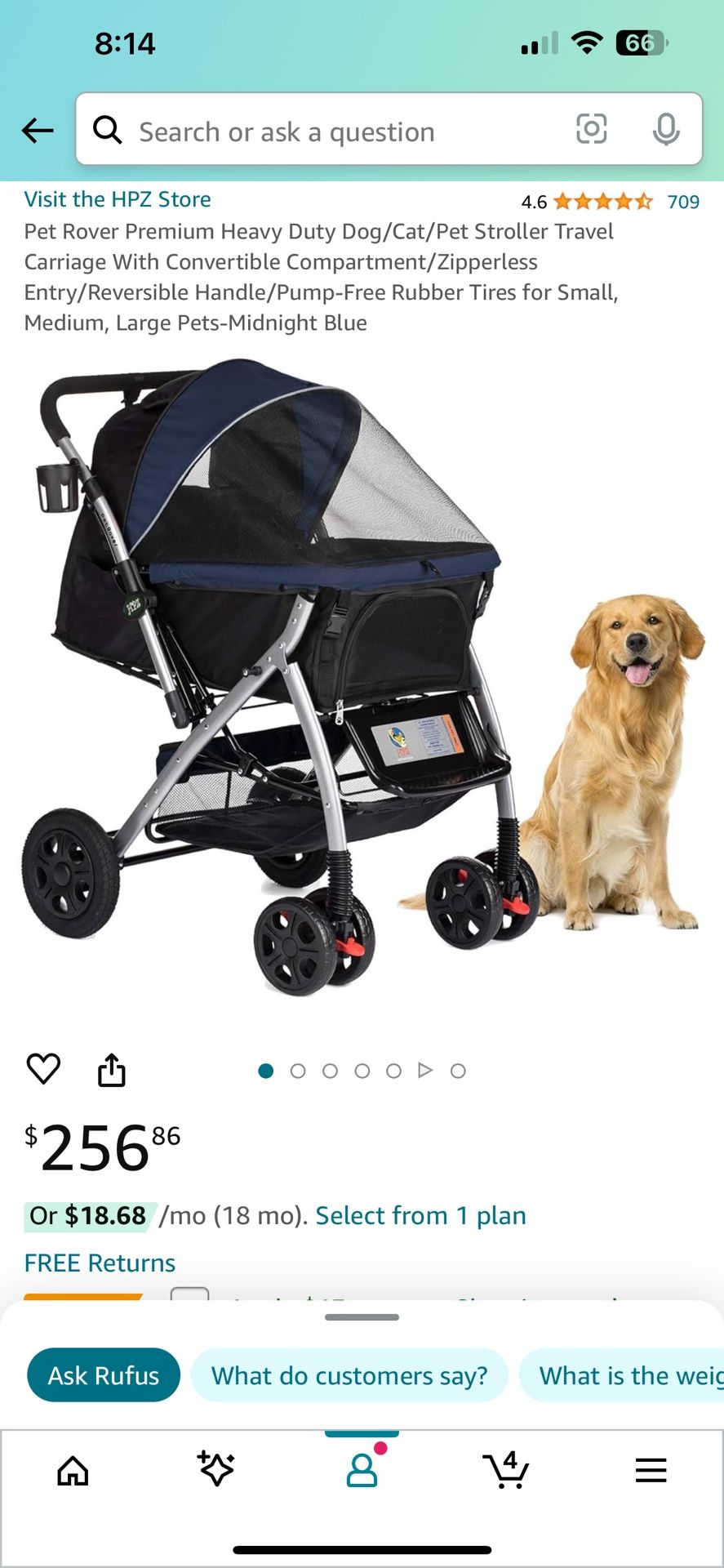 HPZ Pet Rover XL Extra-Long Premium Heavy Duty Dog/Cat/Pet Stroller Travel Carriage with Convertible Compartment/Zipperless Entry/Pump-Free Rubber Tir