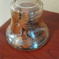 1976 Glass Liberty Bell filled With Old Wheat Cents 