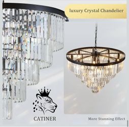 30" Modern Crystal Chandelier,16-Light Large Black Light Fixture