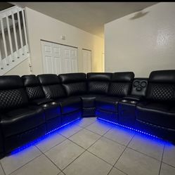 BLACK Leather RECLINER SECTIONAL W/ LED’S & SPEAKERS 🔊