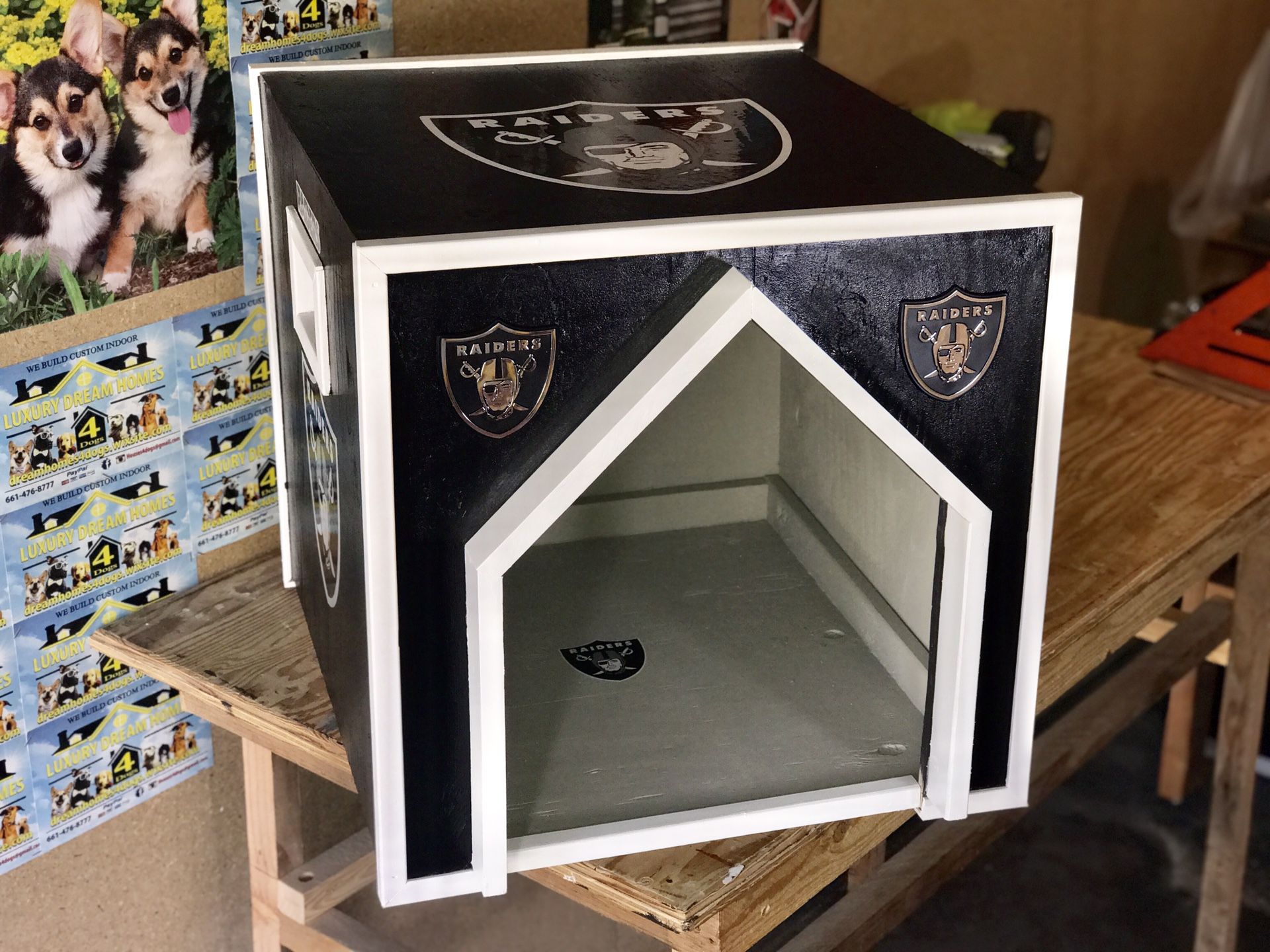 First ever! Indoor luxury RAIDER DOG HOUSE! Created for small/midsize dogs 🐶 19in height 22in wide perfect fit next to a couch!