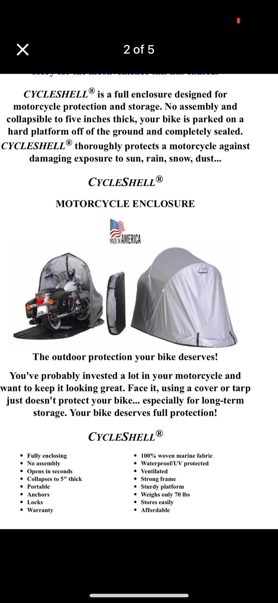 Cycle Shell Motorcycle Cover Brand New Unopened