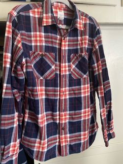 Lands' End Plaid Flannel Shirt bias cut pocket M Medium