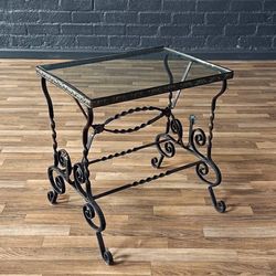 Antique Spanish Revival Style Wrought Iron & Glass Side Table, c.1940's - Delivery Available 