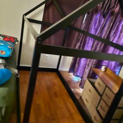 Bed Wood Frame W/Roof For Kids.