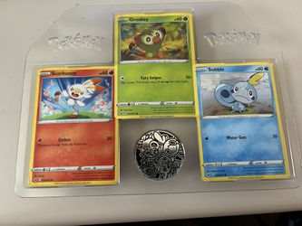 Pokémon – Grookey, Sobble,, ScorBunny – Collectors Chest Hollow Promo, Sent With Coin
