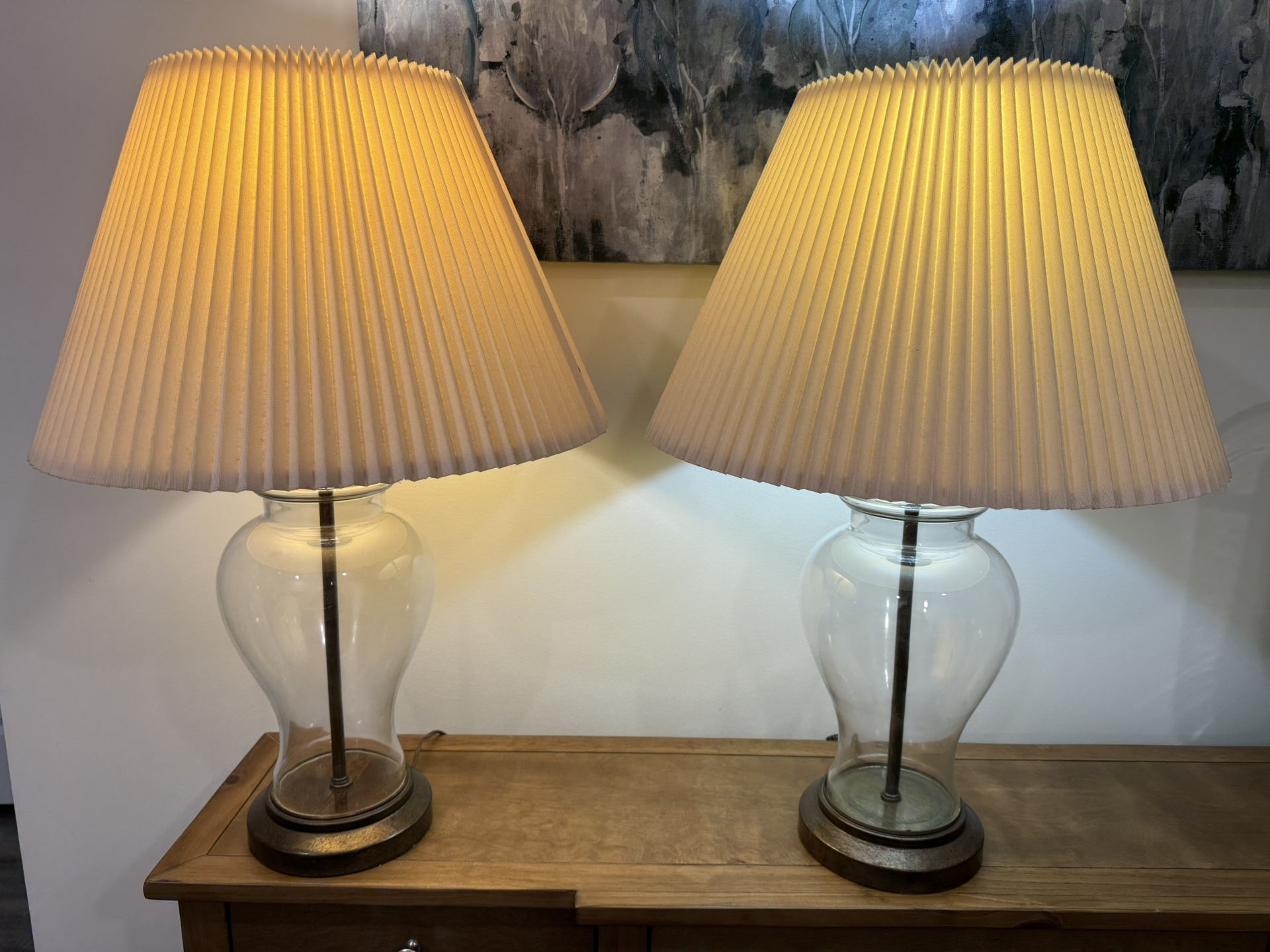 Two Large Glass Ginger Jar Lamps (27” Tall)