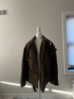 Oversized Cropped Wool‑Blend Belted Coat Dark Olive Green Size M