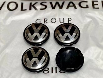 OEM Golf Passat Jetta Chrome & Black 55mm Center Cap for Volkswagen VW SET x4  VW 56
