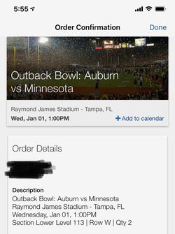 Auburn vs Minnesota lower level tickets