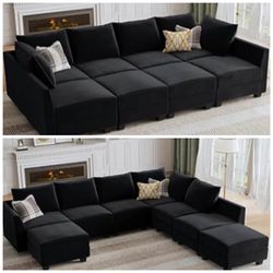 Honbay Black Velvet Modular Sectional Sleeper Sofa