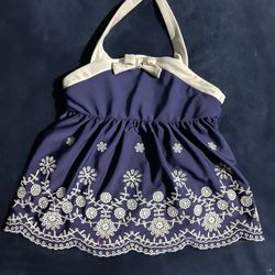 Girls Navy Blue & White Sleeveless Floral Halter Top 