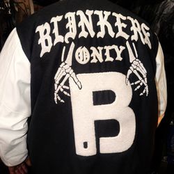 🔥 Blankers Only Varsity Letterman Jacket XL Black & White Chenille Patch 🔥