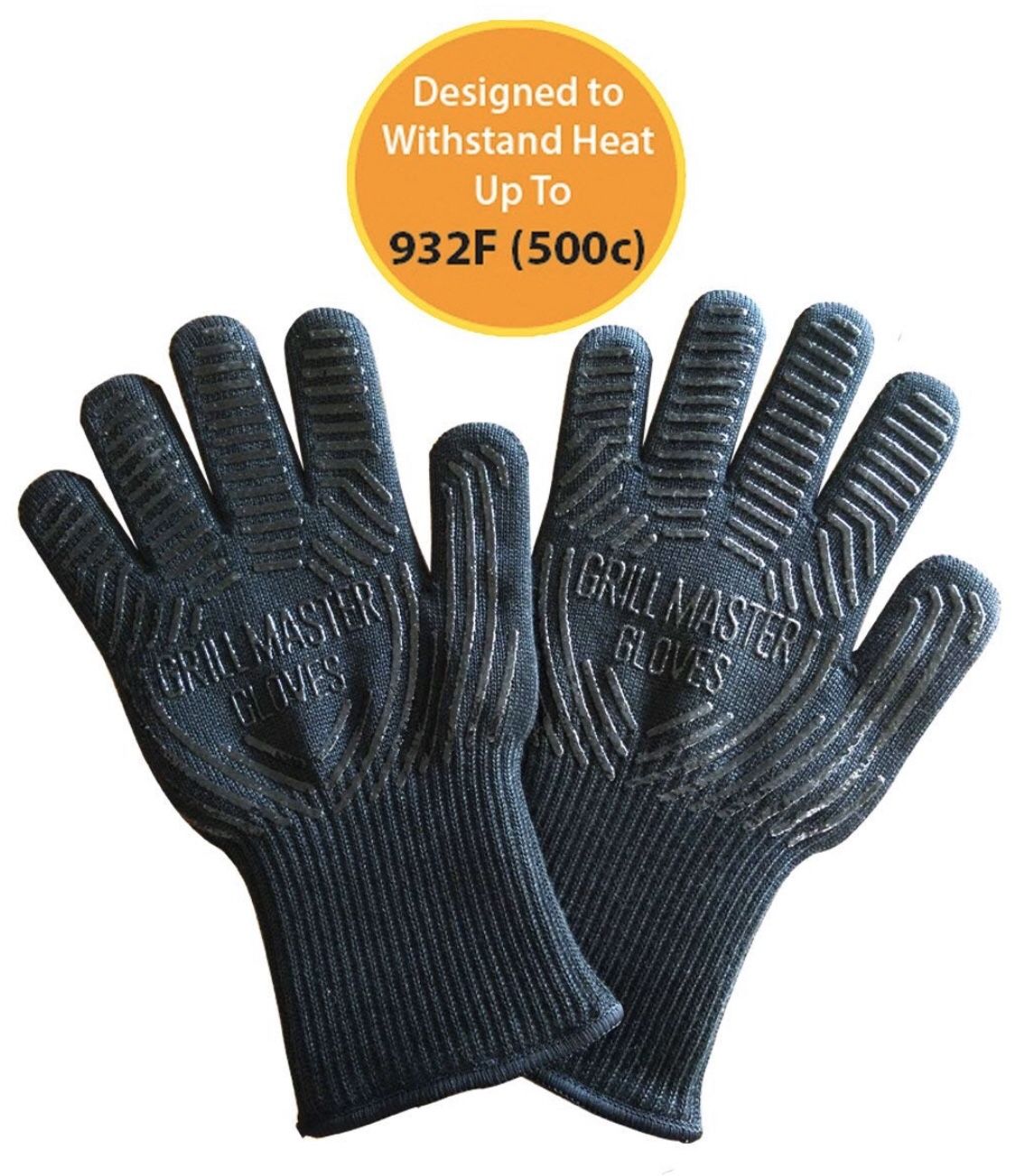 Grill Glove Set of 2 - Grill Gloves Heat Resistant Extreme BBQ Gloves Oven Gloves Rated to 932f - Ideal Grilling Gloves by Grill Master (Black)