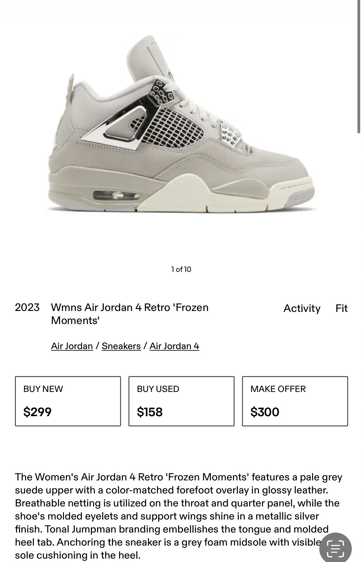 Air Jordan 4 Retro Frozen Moments Women’s Size 8 Men’s Size 6.5 Wore One Time!!