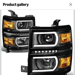 New in Box DNA MOTORING HL-LB-CS15-BK-AM Pair LED DRL+ U Tube Bar Projector Headlights Compatible with 14-15 Silverado 1500, Black/Amber