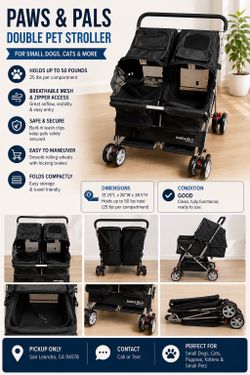Paws & Pals Double Pet Stroller – Folding Mesh Design