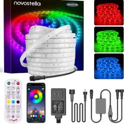 Novostella 52.5ft Smart LED Outdoor Rope Light, Music Sync RGB Strip Lights, App Control and RF Remote Color Changing Dimmable