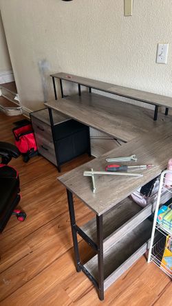 L Shape Office Desk/ Grey Slate