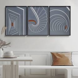 Kairo Spiral Sweep Slate Wood Carving Wall Art 3 Piece Set.