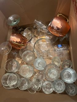 barware - Mixed Glassware and Copper Mugs Lot