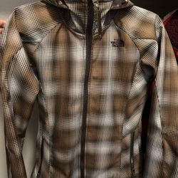 Women THE NORTH FACE Morgan TNF Apex Brown Plaid Ski Snowboard Small Hooded Jacket
