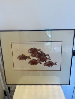 Nora K Fisher signed block printing of Perch