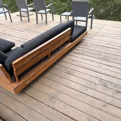 Modern Outdoor Patio Sofa – Solid Wood Frame with Cushions