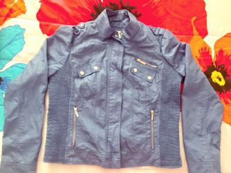 Grey blue leather jacket xxl