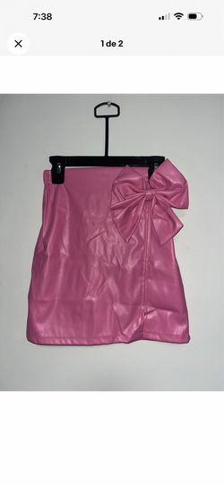 Falda rosa de cuero sintético para niña con lazo – Talla 10