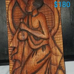 African Folk Art    Decor   Gift   Wooden hand carved African woman wall  Art