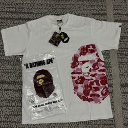 A Bathing Ape White Red Camo Ape Head Graphic Cotton Men's T-Shirt Size Medium